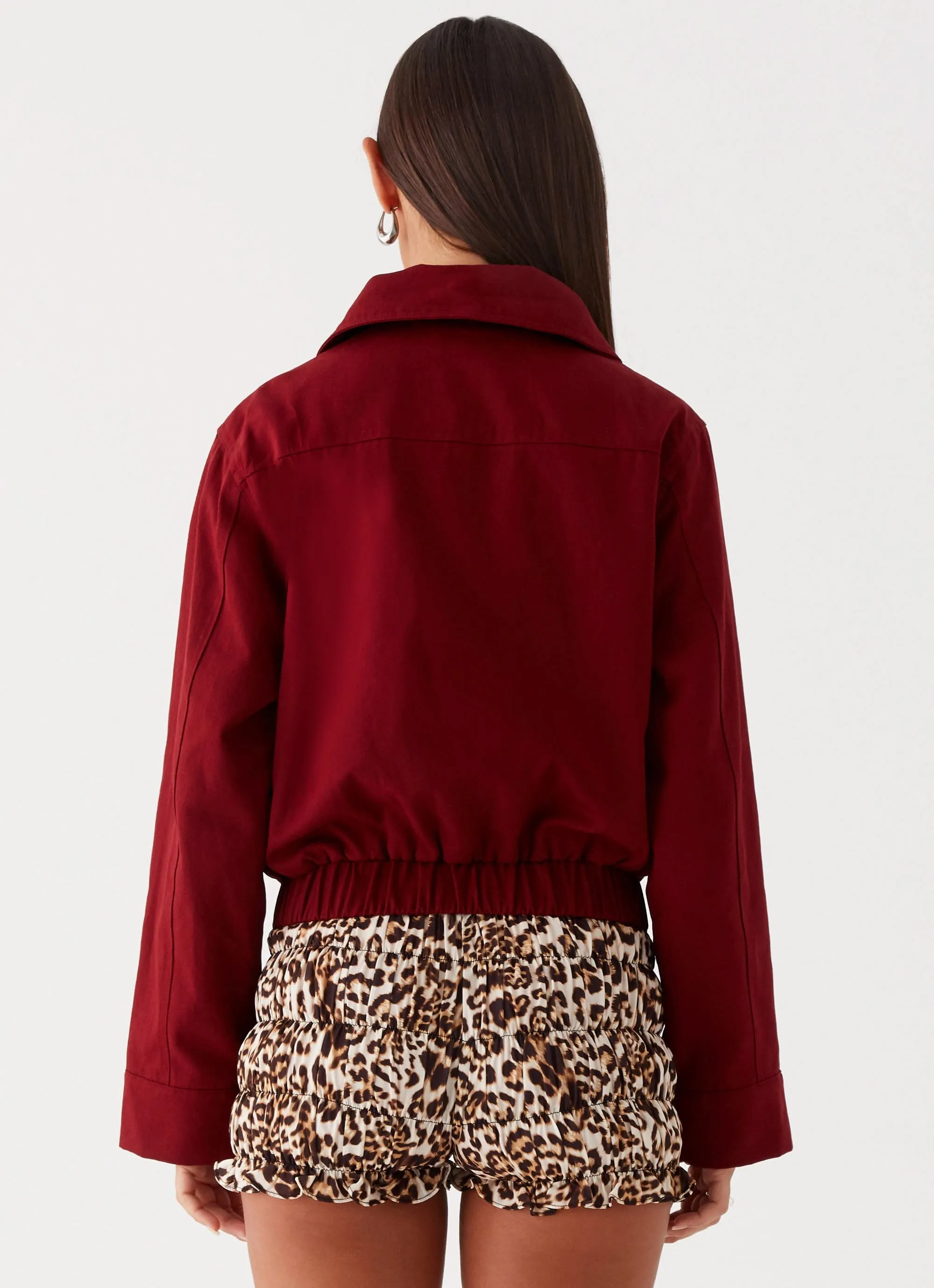 Right Direction Oversized Bomber Jacket - Deep Red