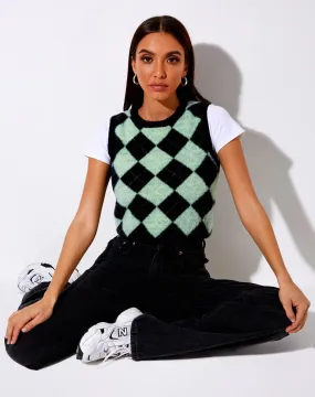 Saki Tank Top in Knit Diamond Black and Green