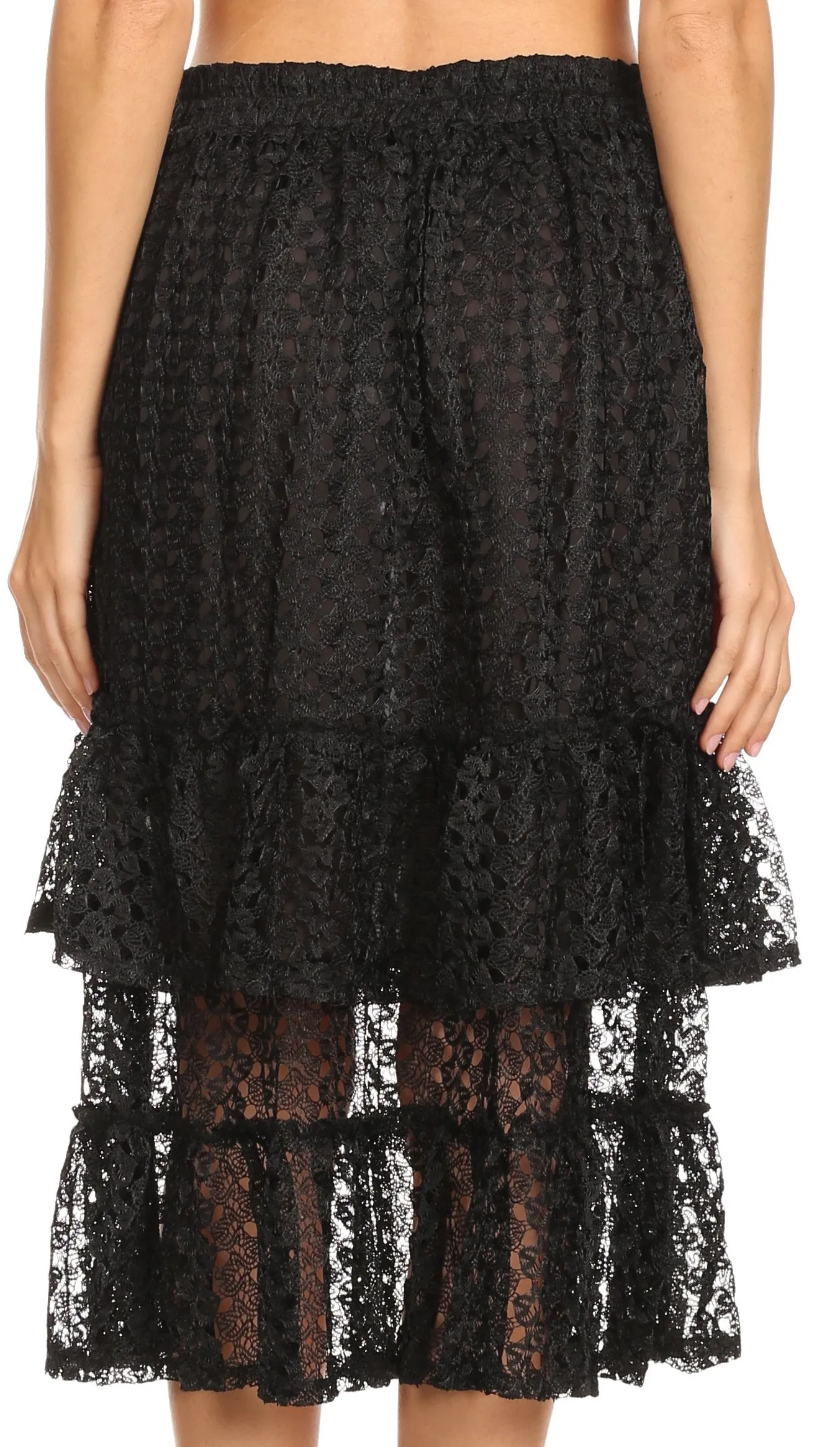 Sakkas Lavinia Women's Basic Versatile Lace Ruffle Midi Skirt Vintage A line