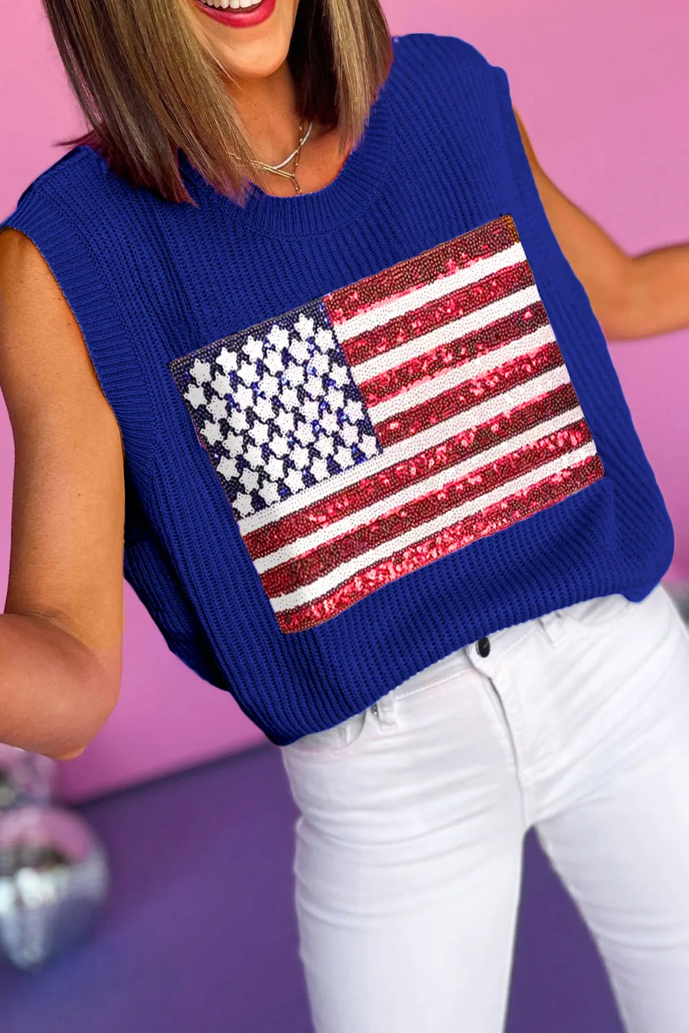 Sequin American Flag Sleeveless Top