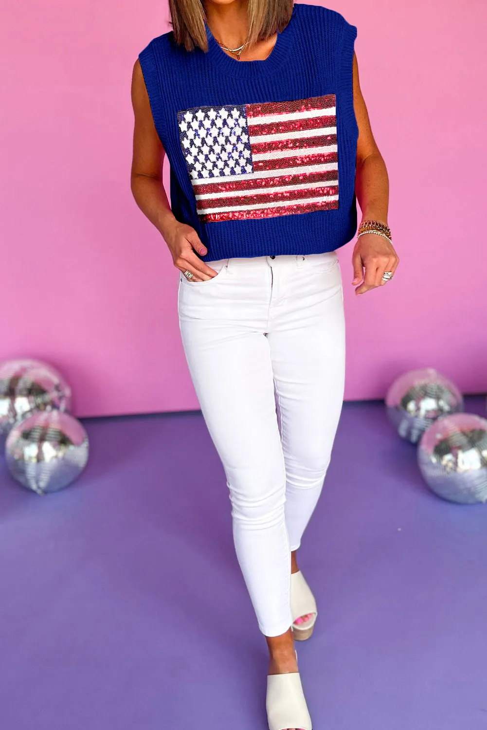 Sequin American Flag Sleeveless Top