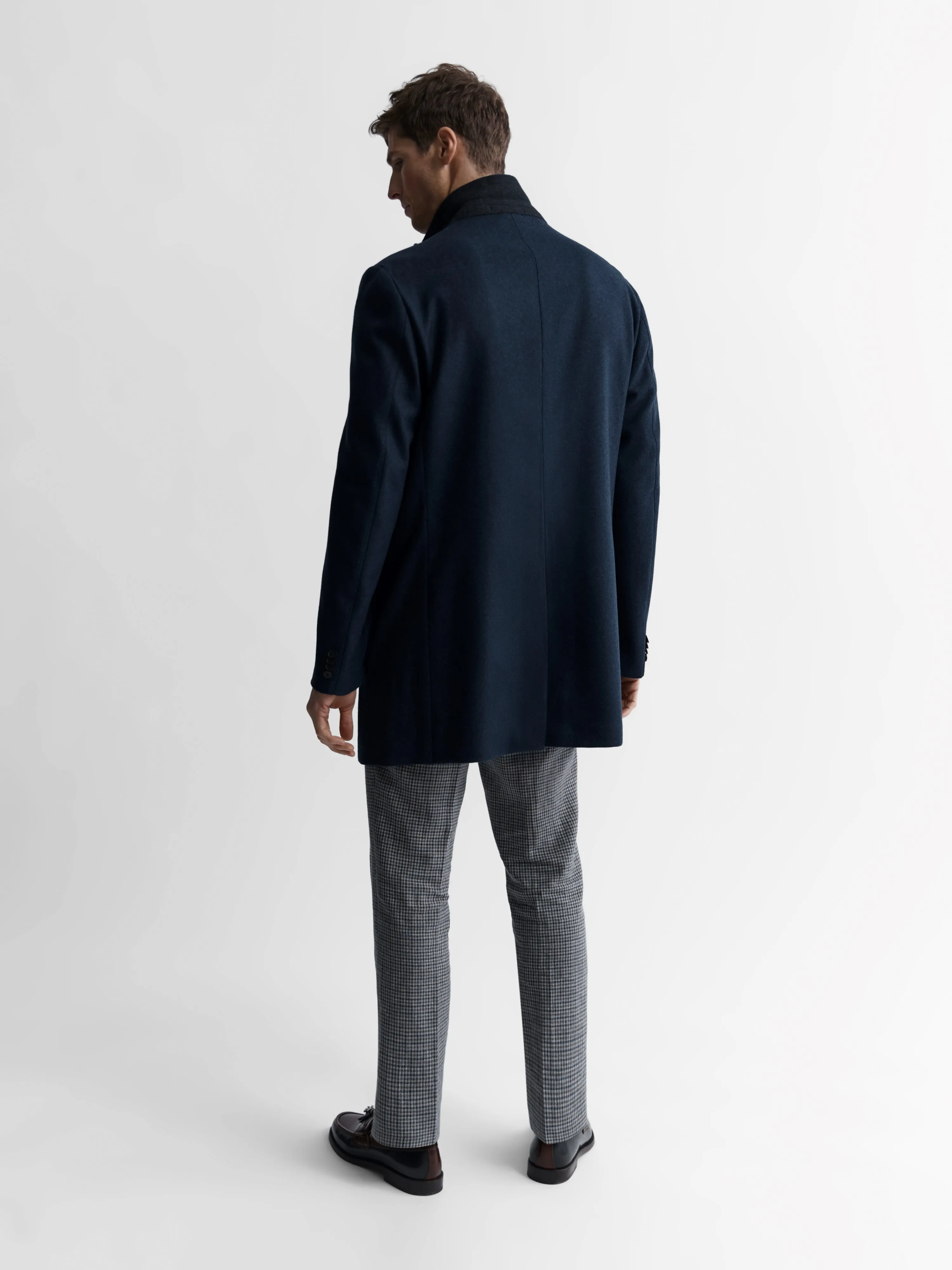 Seymour Slim Fit Overcoat in Blue Wool