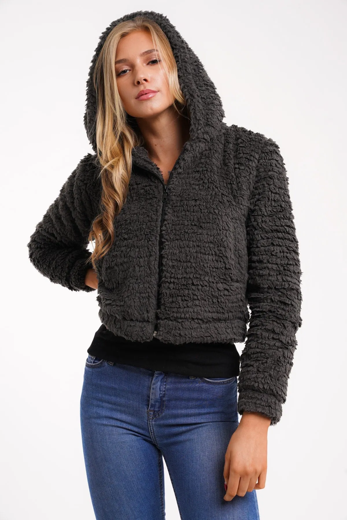 SHERPA FLEECE HOODIE JACKET