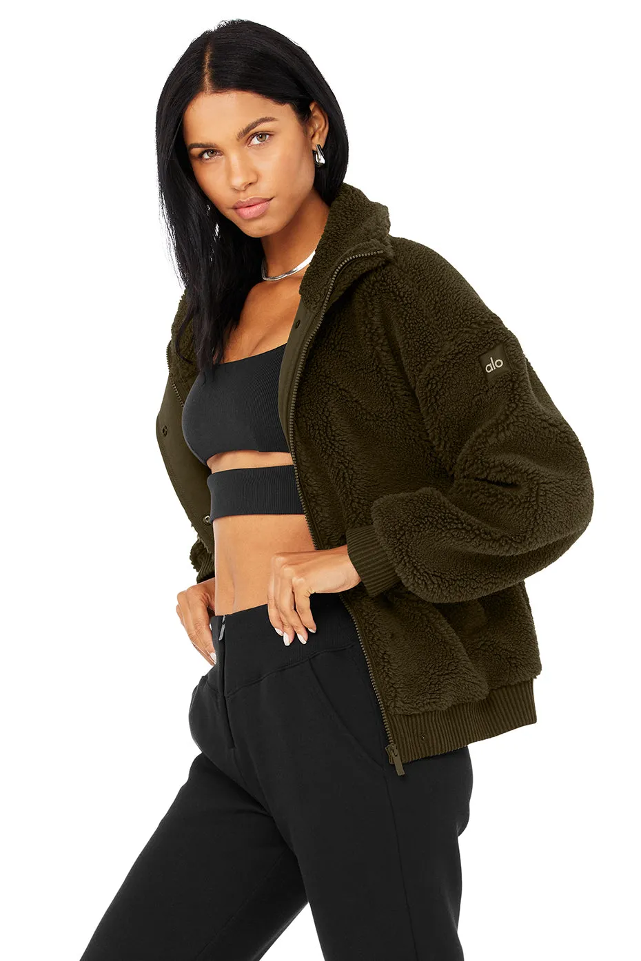 Sherpa Varsity Jacket - Dark Olive