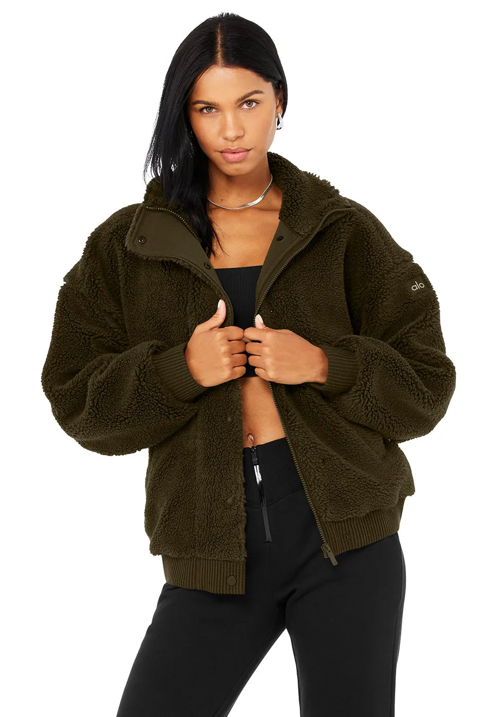 Sherpa Varsity Jacket - Dark Olive