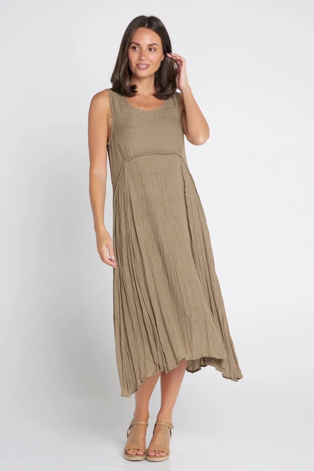 Sleeveless Waterhouse Dress - Brown/Khaki