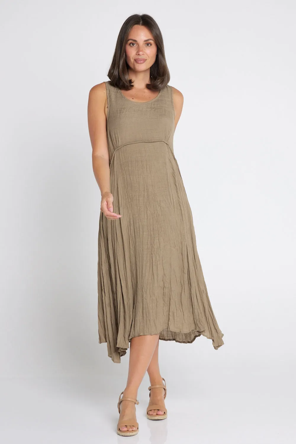 Sleeveless Waterhouse Dress - Brown/Khaki