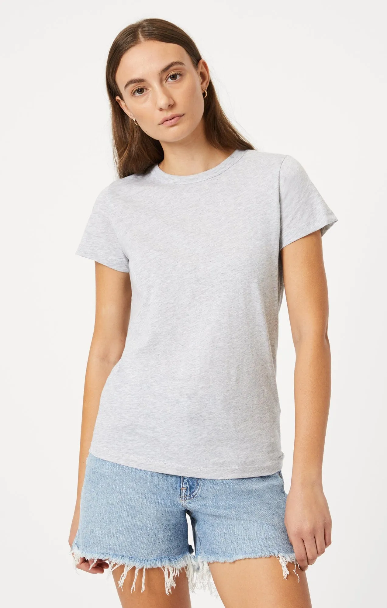 SLIM CREW NECK T-SHIRT IN SNOW GREY MELANGE