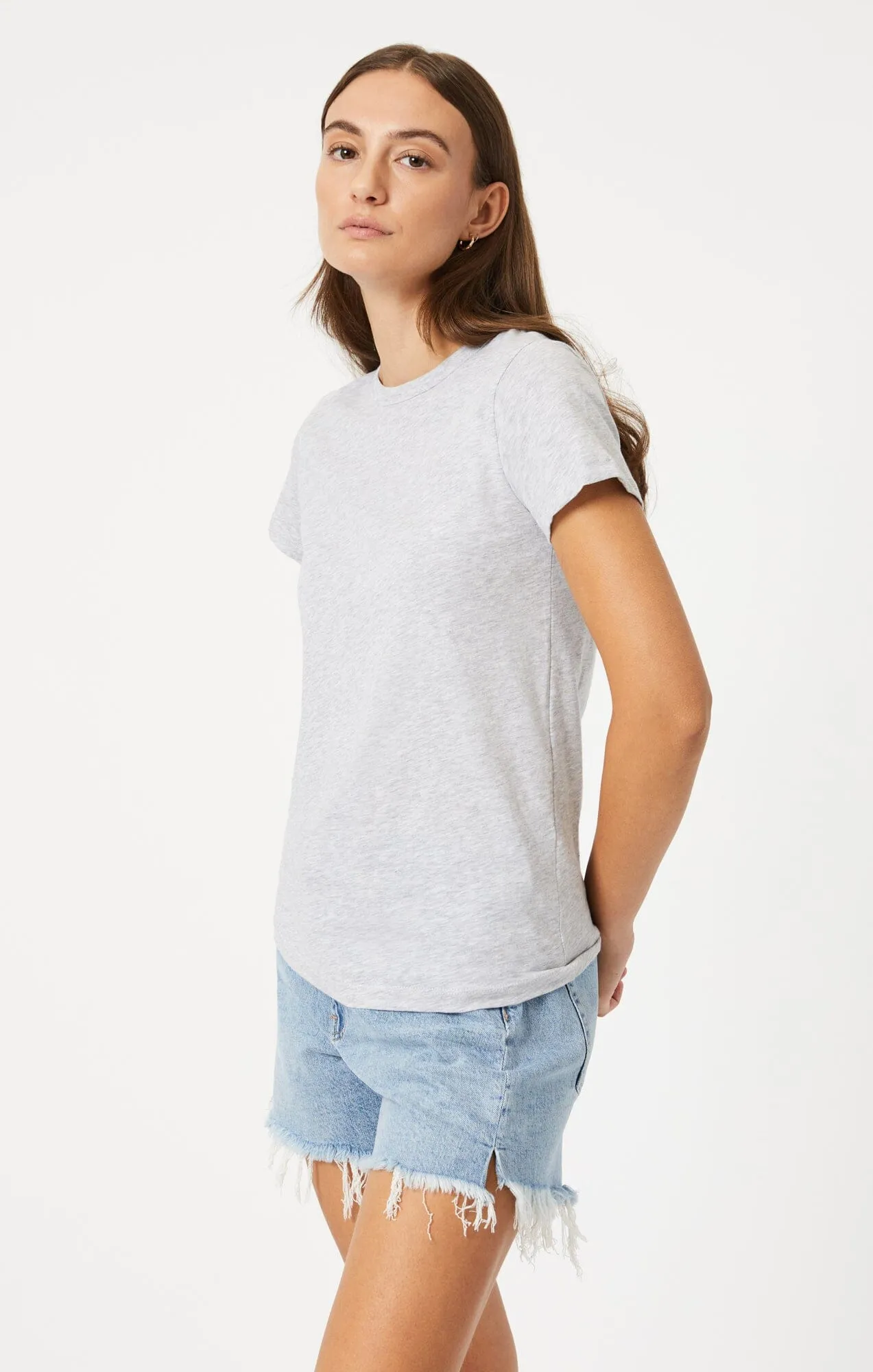 SLIM CREW NECK T-SHIRT IN SNOW GREY MELANGE