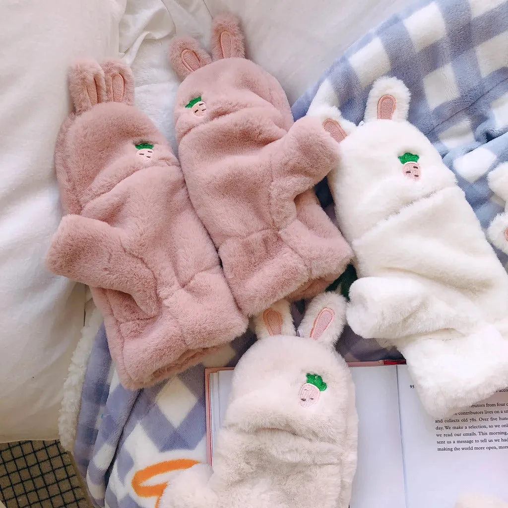 Strawbunny Plush Mittens