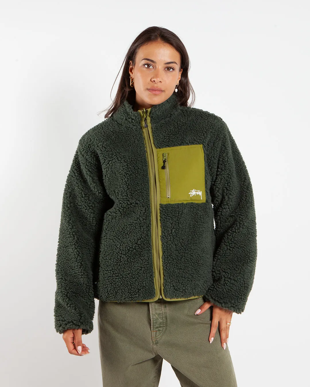 Stüssy Sherpa Reversible Jacket Dark Green