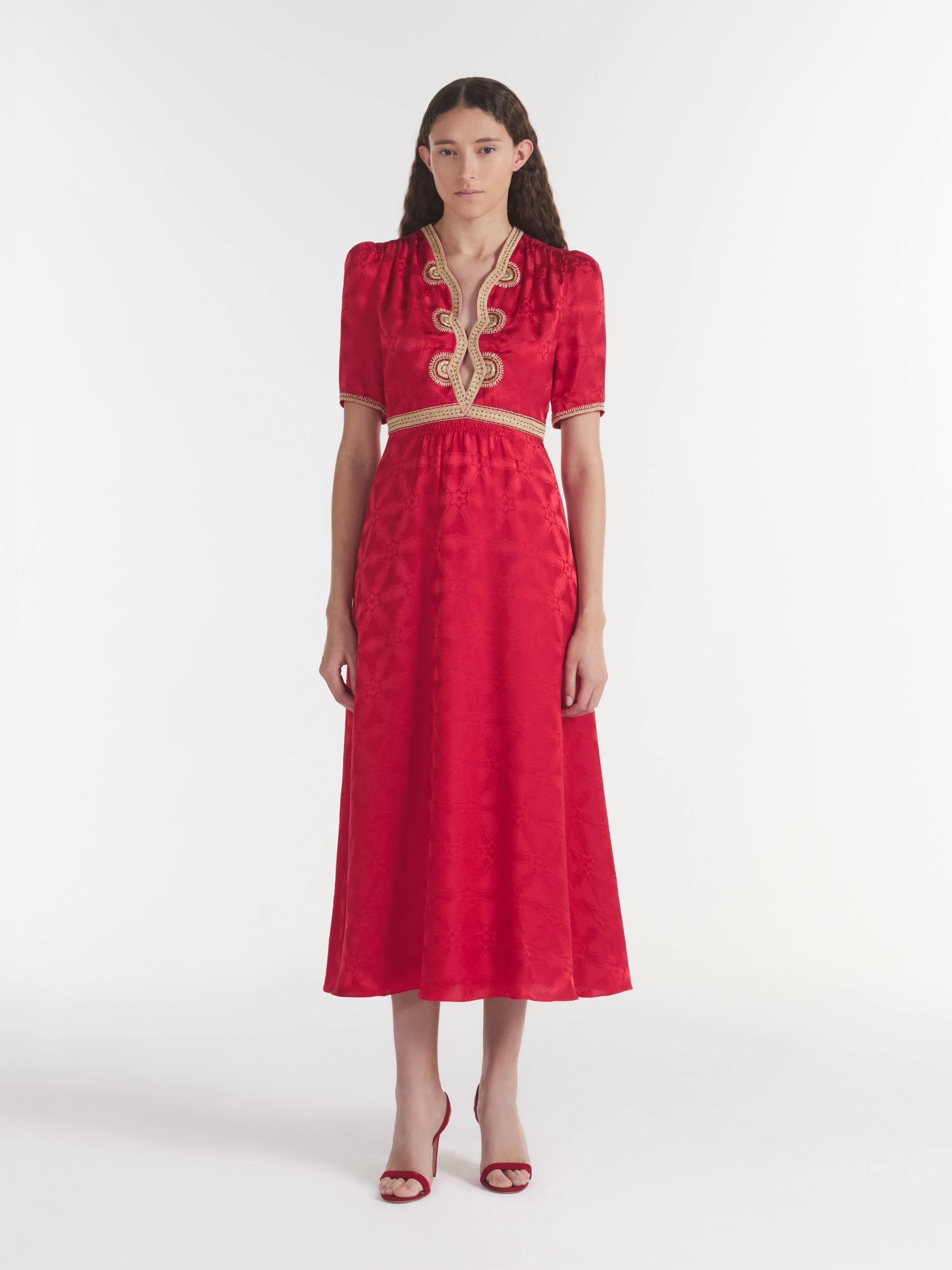 Tabitha C Dress in Scarlet Ornate Embroidery