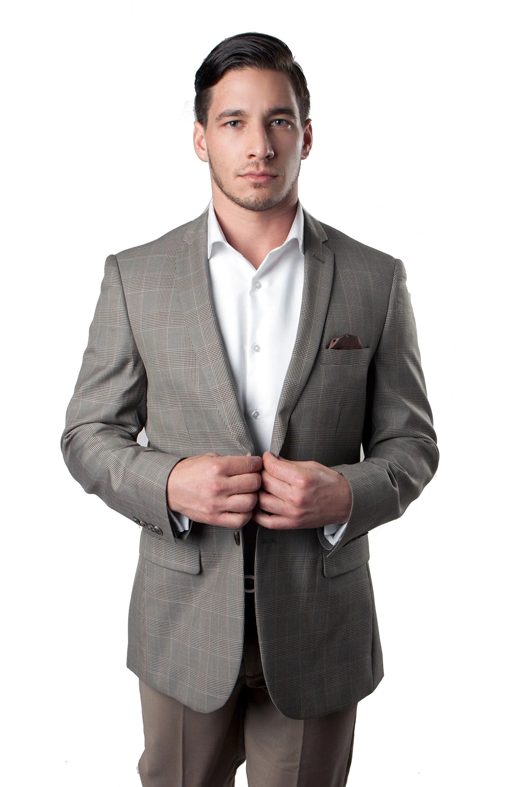 Taupe Window Pattern Wool Sports Coat