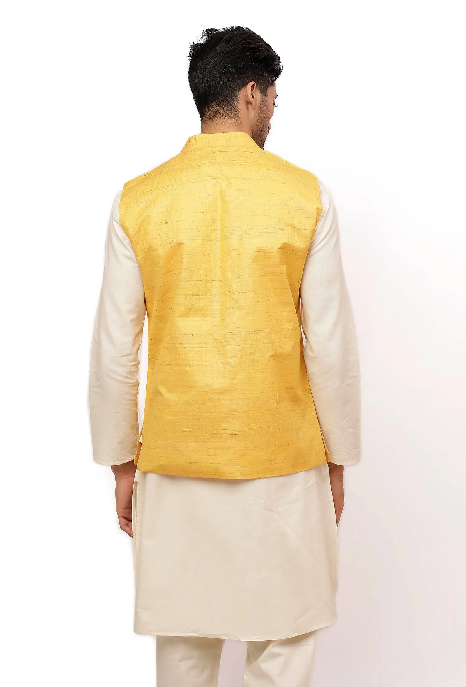 Tuscan Yellow Ghicha Silk Nehru Jacket