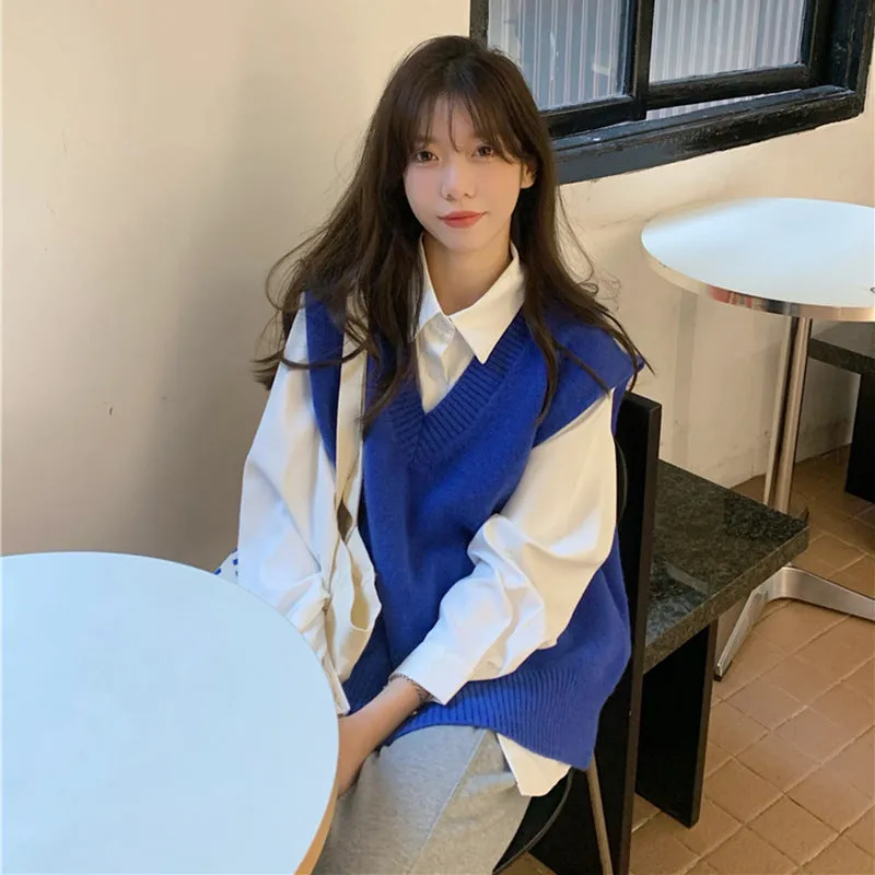 Uniwim going out outfits Klein Blue Solid Color Sweater Vest Knitted Coat Women's Clothing Autumn and Winter 2024 New Outdoor V-neck Top