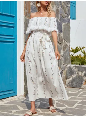 Villa Embroidered Off The Shoulder Chiffon Midi Dress