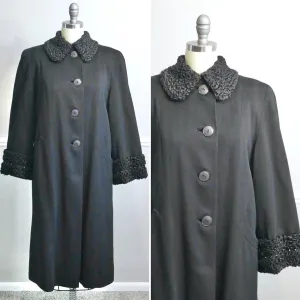 Vintage 1940s Studded Coat / 40s retro wool gaberdine old Hollywood full length coat size S