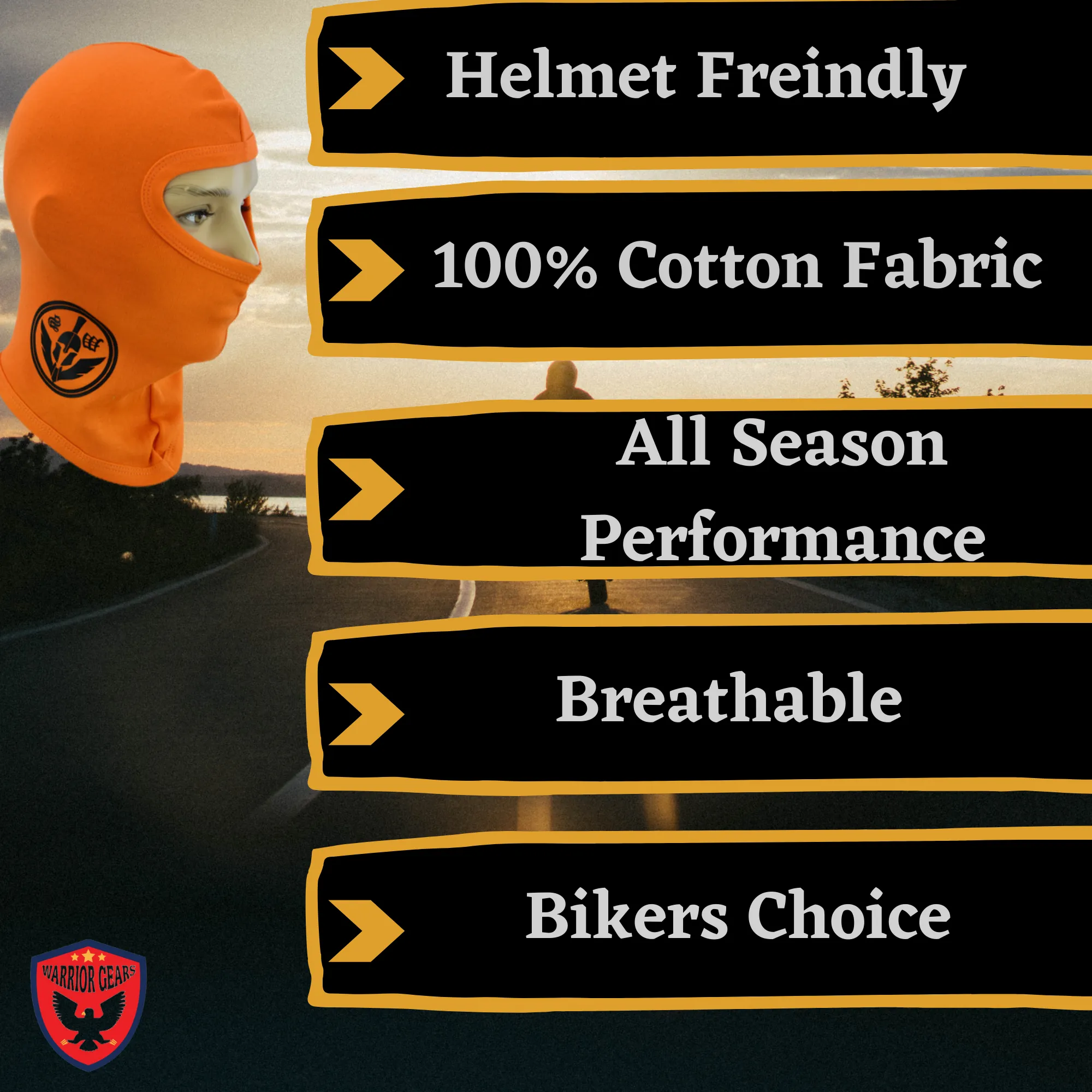 Warrior Gears®100% Cotton Motorcycle Balaclava | Face Mask -Orange