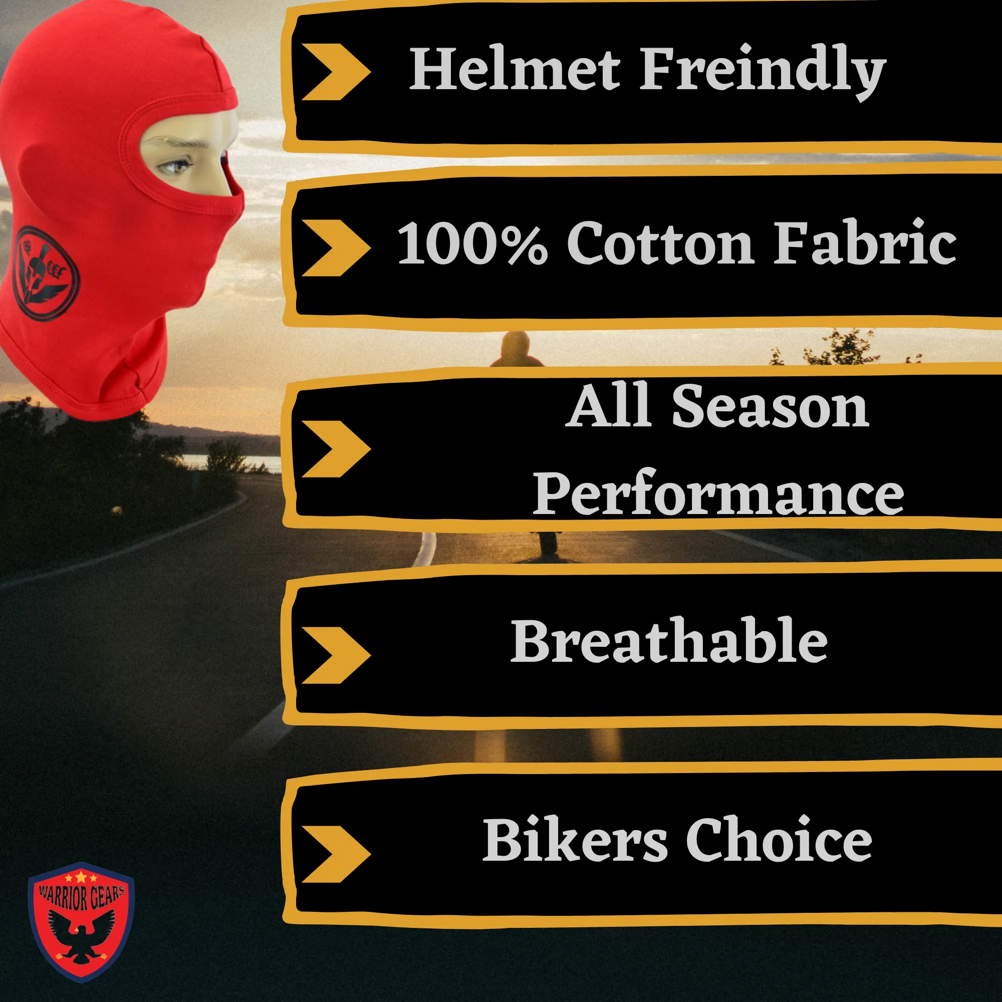 Warrior Gears®100% Cotton Motorcycle Balaclava | Face Mask -Red