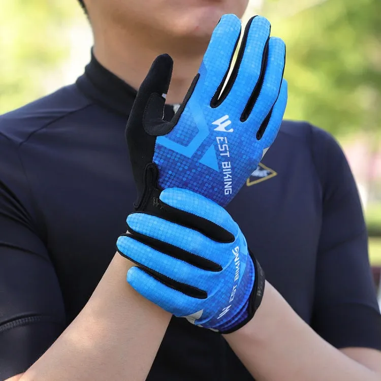 WEST BIKING YP0211216 Riding Gloves Bike Shock Absorption Touch Screen Full Finger Glove, Size: L(Blue)