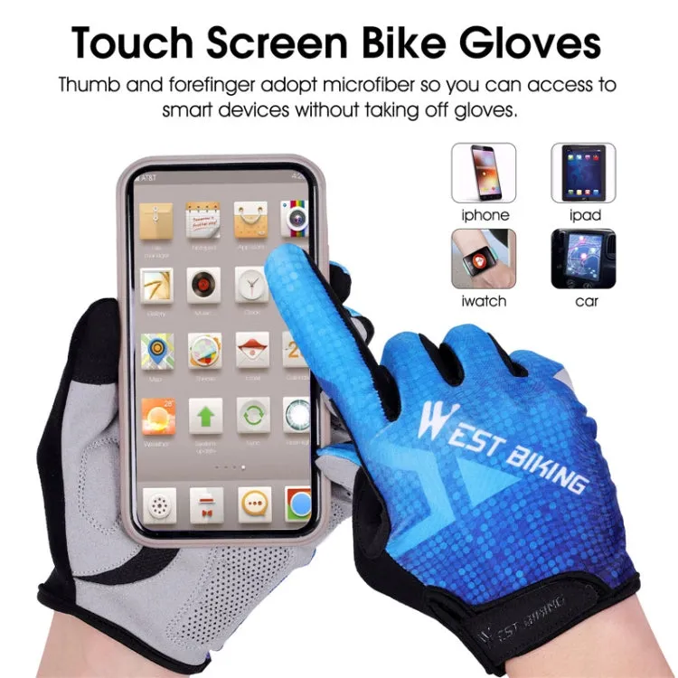 WEST BIKING YP0211216 Riding Gloves Bike Shock Absorption Touch Screen Full Finger Glove, Size: L(Blue)