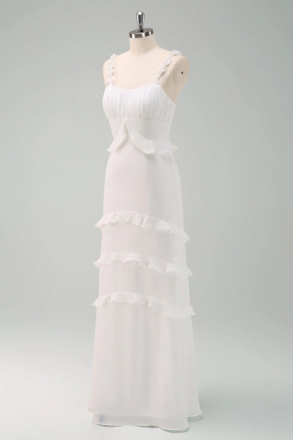 White Sheath Maxi Dress with Ruffles