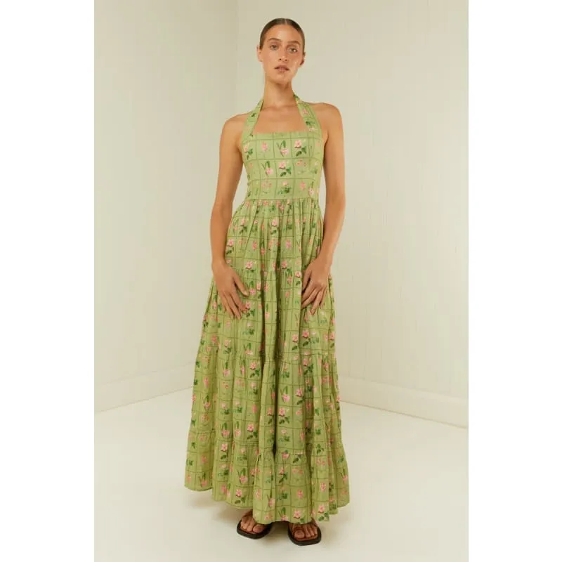 Willow Dress | Green Floral Tile