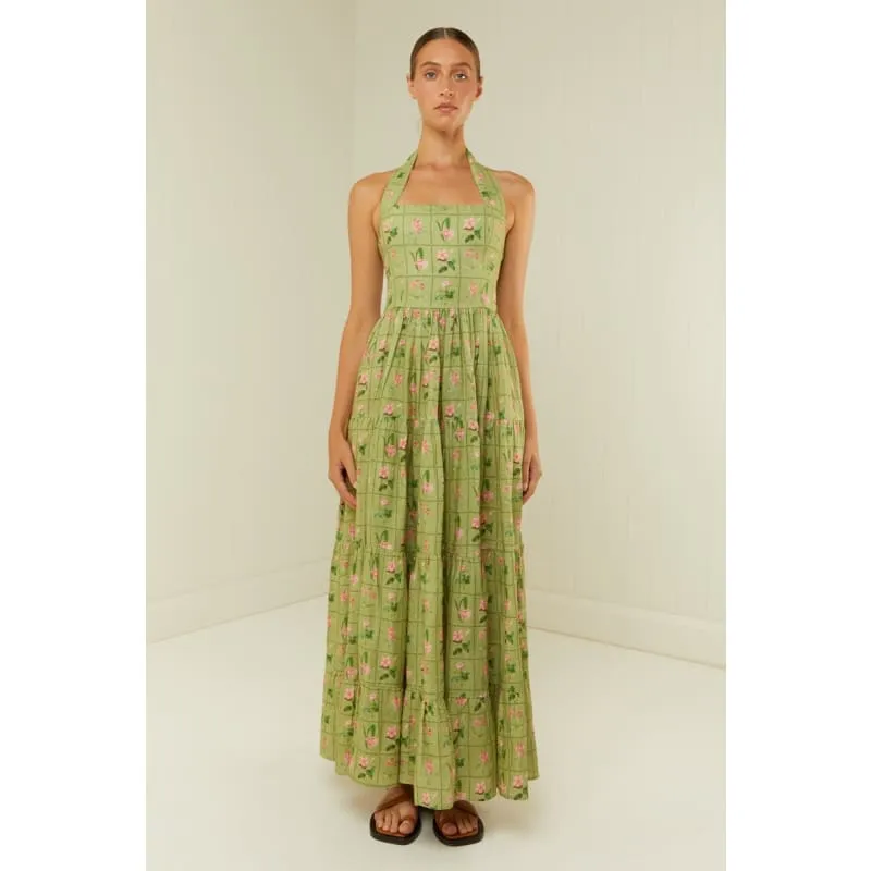 Willow Dress | Green Floral Tile