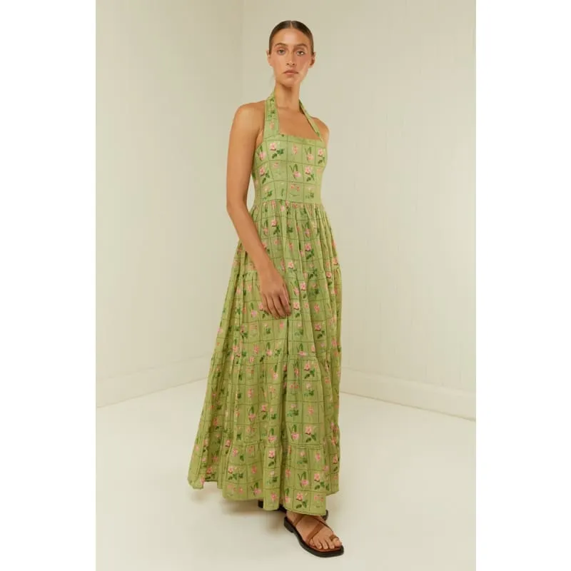 Willow Dress | Green Floral Tile