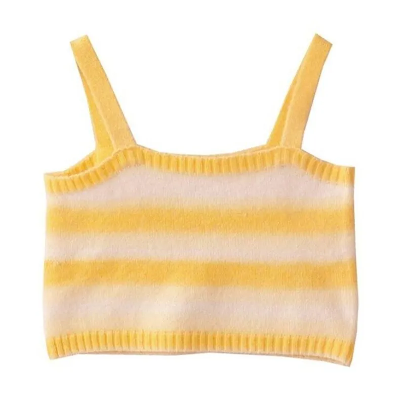 Wjczt Women Rainbow Striped Crop Tops Female Knitted Sleeveless Tank Tops Summer Camisoles Sweet Girls Casual Party Daily Club Vest