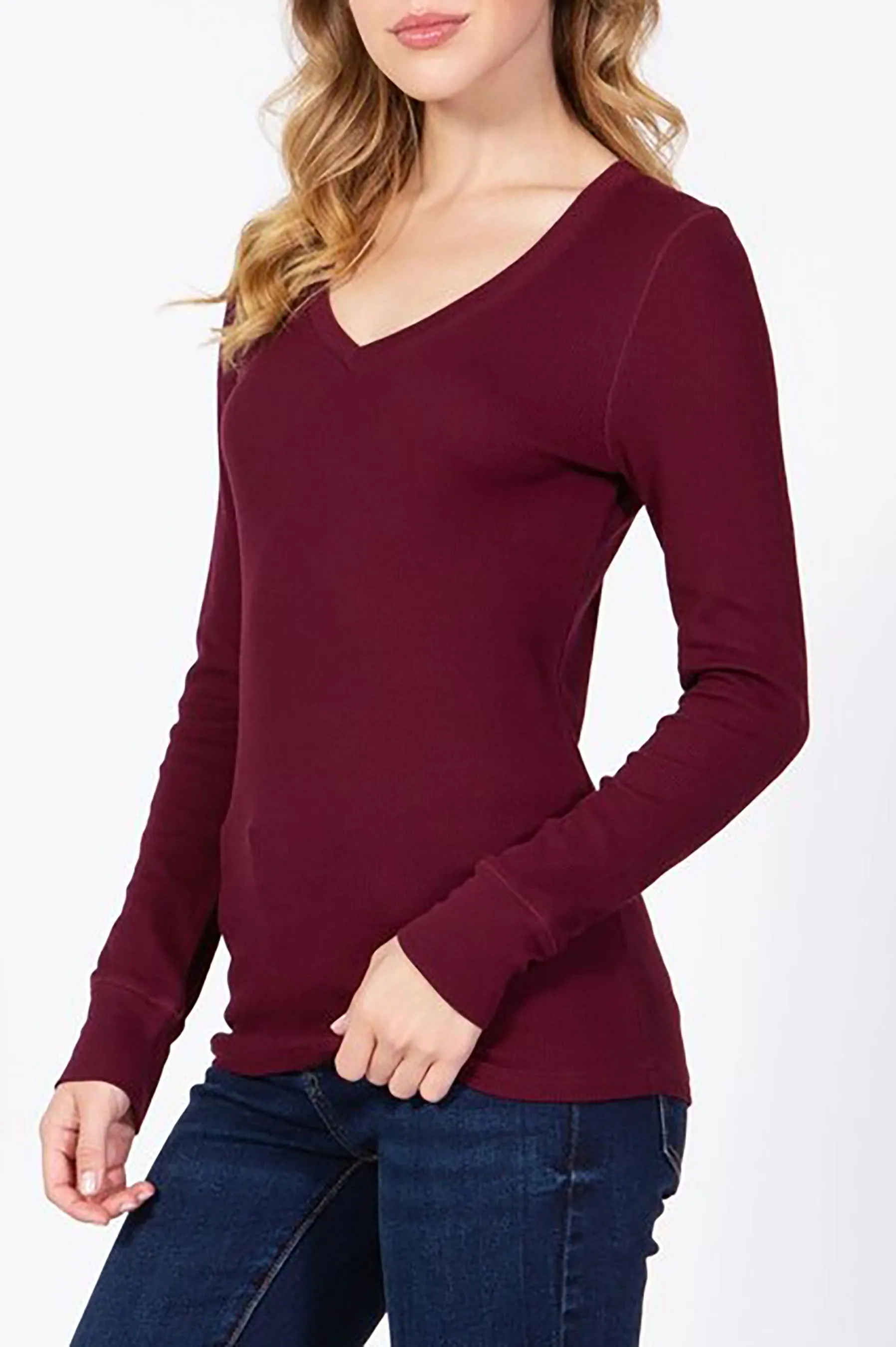 Women's Long Sleeve V-Neck Thermal Top