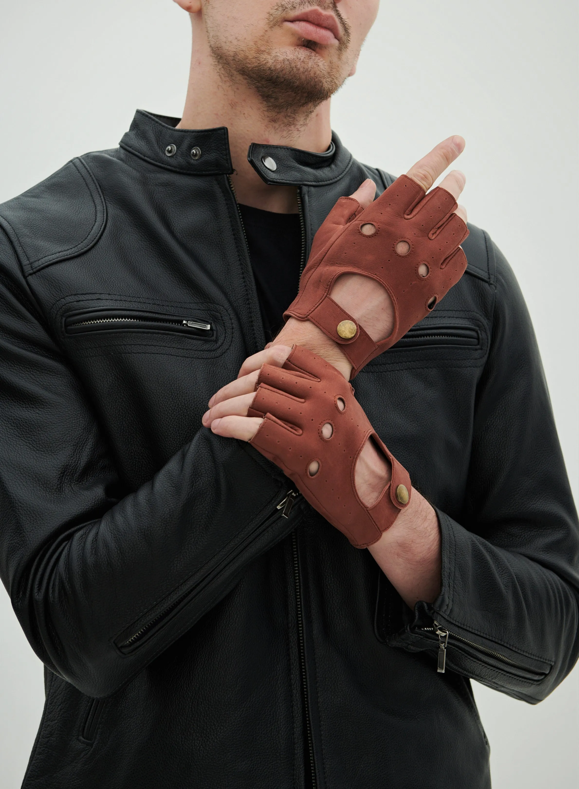 YISEVEN Men's Fingerless  Lambskin Leather Gloves