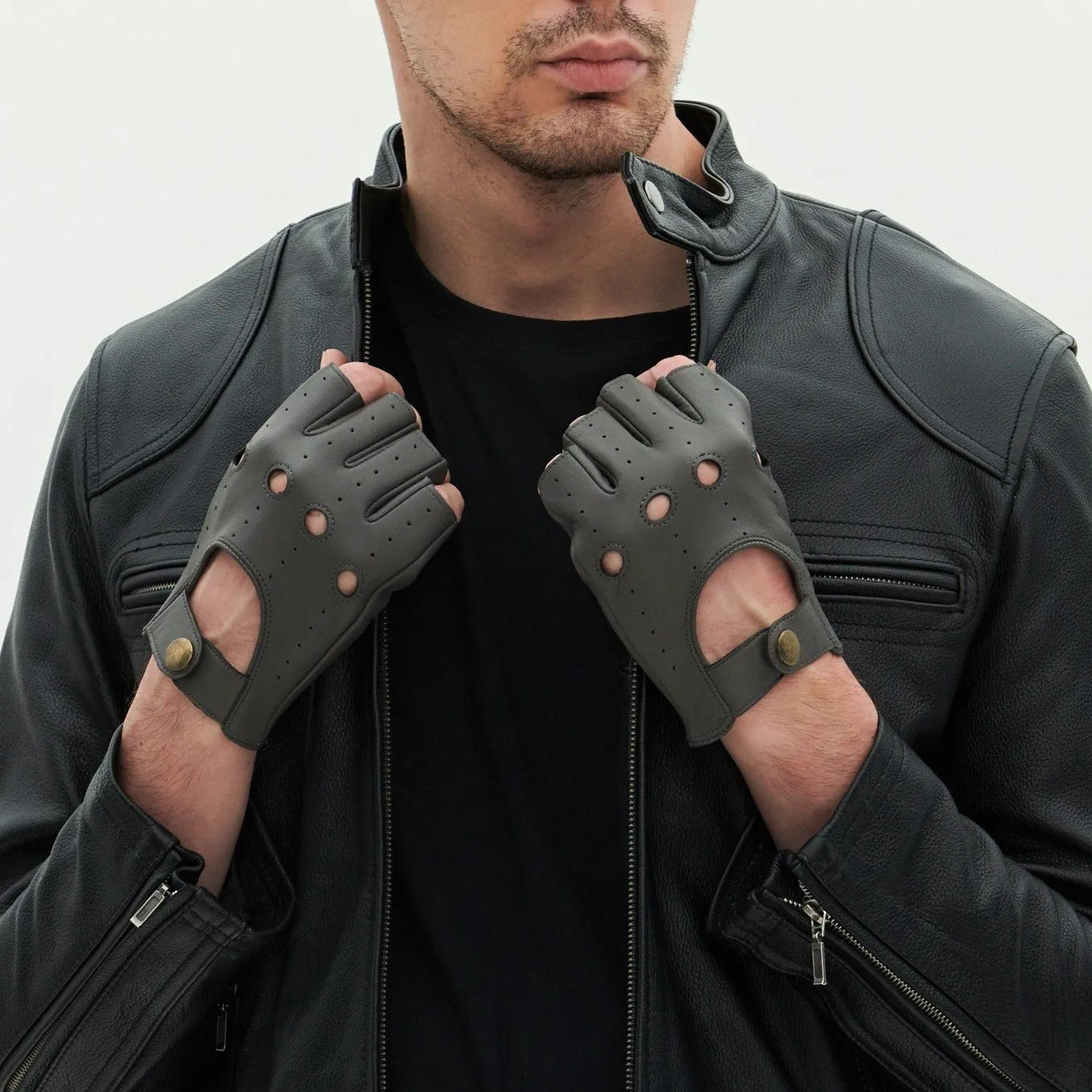 YISEVEN Men's Fingerless  Lambskin Leather Gloves